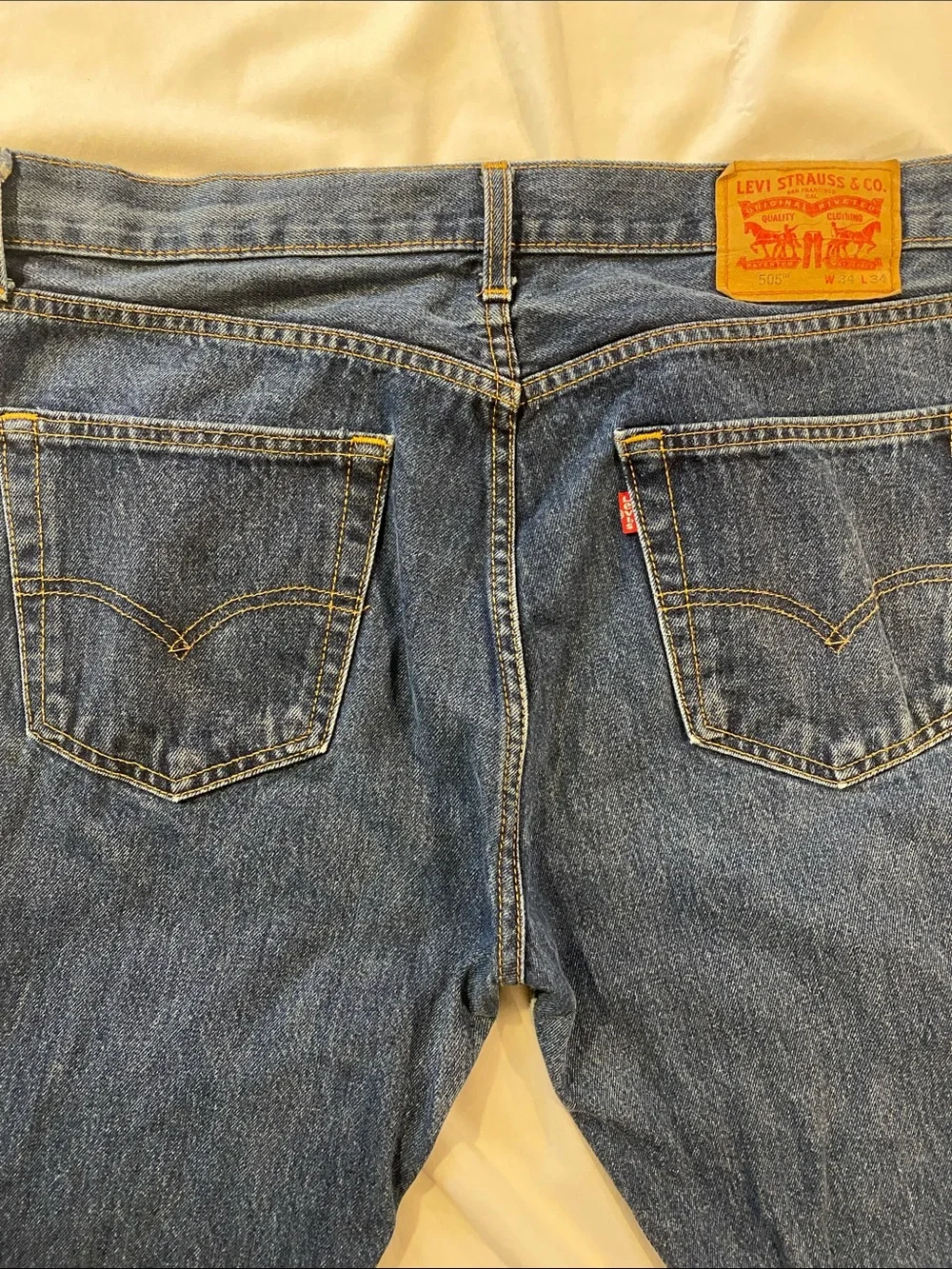 Levi's Men's 2018 Dark Blue 505 Straight Jeans with Leather